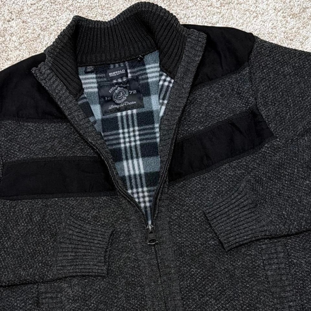 Buffalo Zip Knit Streetwear Jacket | Charcoal Textured‎ Sweater | M